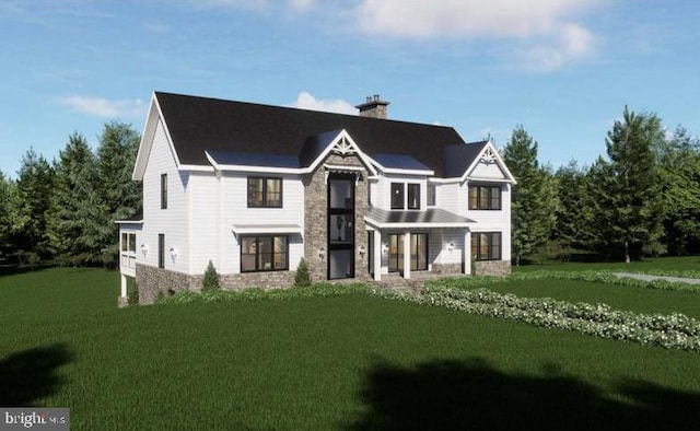 3 Carrs Bridge Rd, Lake Anna, Bumpass, VA 23024 - view of front of house with a front yard, a chimney, and stone siding