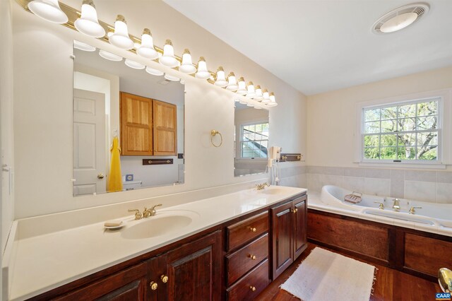 full bathroom featuring a sink, plenty of natural light, and wood finished floors
