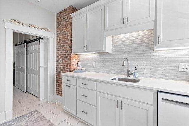 1311 N Augusta St Unit 6, Staunton, VA 24401 - kitchen with a sink, white dishwasher, light countertops, backsplash, and white cabinets