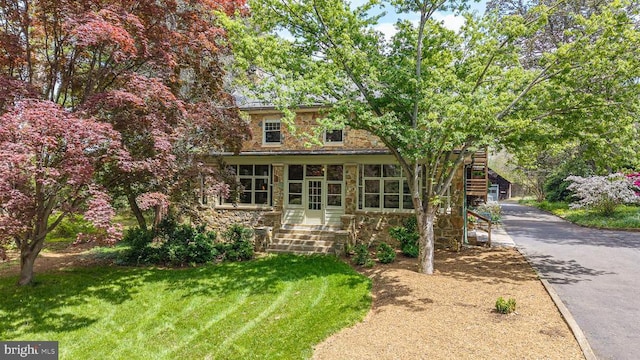 0 Winchester, Warrenton, VA 20186 - view of front facade featuring stone siding, a front yard, aphalt driveway, and stairs