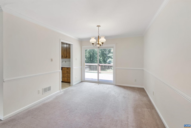 2612 Lawrence Rd, Charlottesville, VA 22901 - empty room featuring a chandelier, light carpet, and ornamental molding