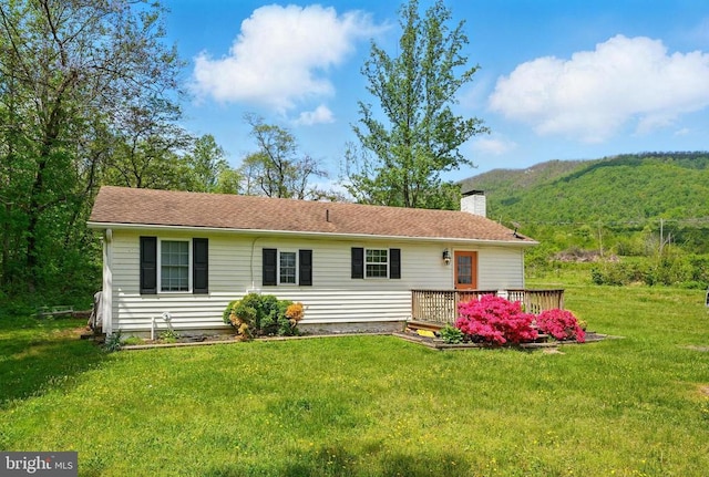 1195 Quaker Run Rd, Madison, VA 22727 - back of house featuring a chimney, a yard, and a deck with mountain view