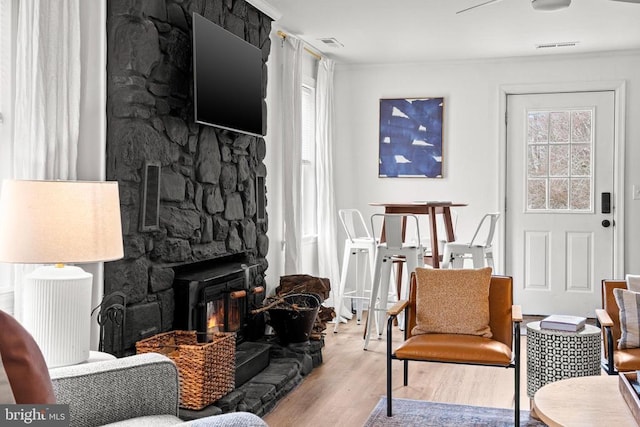 1195 Quaker Run Rd, Madison, VA 22727 - living area featuring wood finished floors, healthy amount of natural light, and a stone fireplace