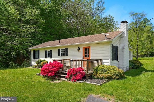 1195 Quaker Run Rd, Madison, VA 22727 - view of front of home featuring a chimney, a deck, and a front lawn