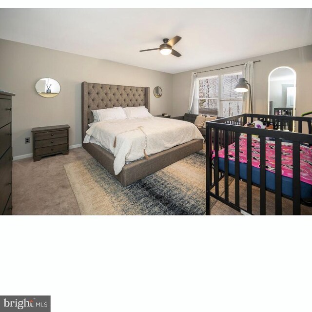 200 Wilderness Ln, Locust Grove, VA 22508 - carpeted bedroom featuring arched walkways, baseboards, and a ceiling fan