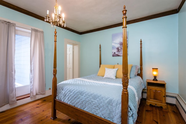 222 Main St, Dayton, VA 22821 - bedroom with hardwood / wood-style floors, ornamental molding, baseboard heating, a chandelier, and multiple windows