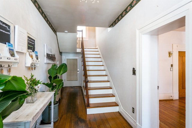 222 Main St, Dayton, VA 22821 - stairs with wood-type flooring and baseboards