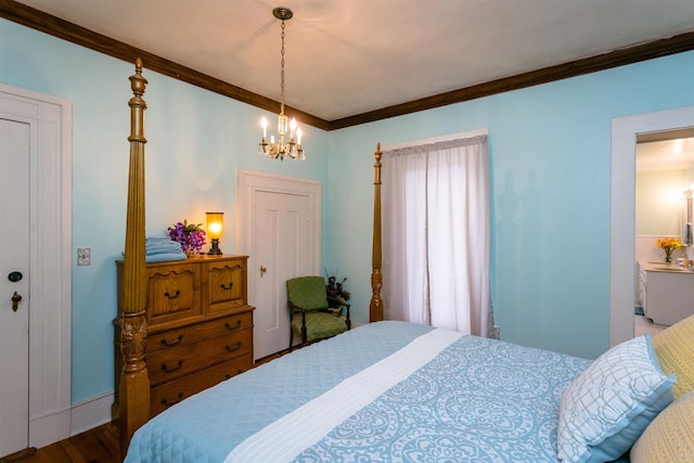 222 Main St, Dayton, VA 22821 - bedroom with a chandelier, crown molding, wood finished floors, and baseboards
