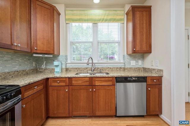 100 Melbourne Prk Cir Unit B, Charlottesville, VA 22901 - kitchen with dishwasher, gas range, brown cabinetry, and decorative backsplash