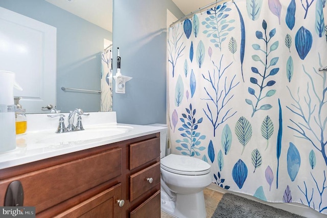  - full bathroom featuring vanity, tile patterned floors, and a shower with shower curtain