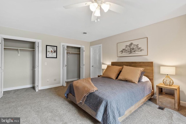 325 Oneals Rd, Madison, VA 22727 - carpeted bedroom with two closets, baseboards, and ceiling fan