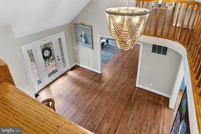 325 Oneals Rd, Madison, VA 22727 - stairway with wood finished floors, vaulted ceiling, and baseboards