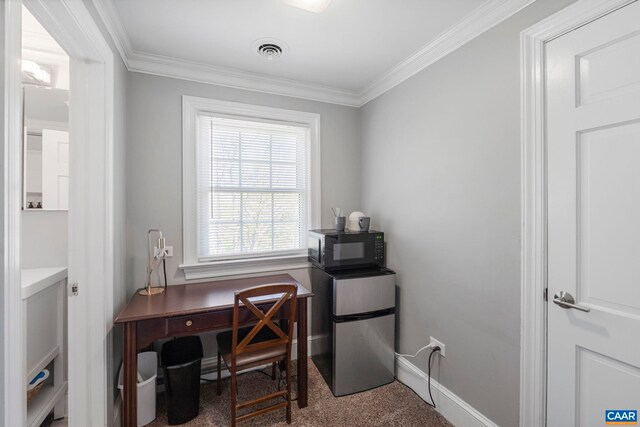 330 Carrsbrook Dr, Charlottesville, VA 22901 - carpeted home office featuring ornamental molding and baseboards