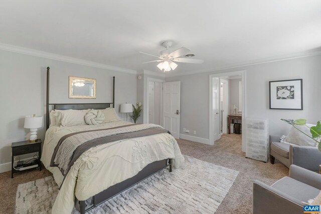 330 Carrsbrook Dr, Charlottesville, VA 22901 - bedroom with light carpet, crown molding, baseboards, and ceiling fan