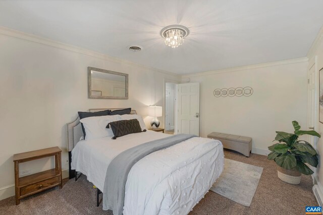 330 Carrsbrook Dr, Charlottesville, VA 22901 - bedroom featuring carpet, crown molding, a chandelier, and baseboards