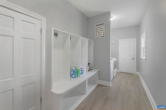 330 Carrsbrook Dr, Charlottesville, VA 22901 - mudroom featuring washer and clothes dryer, light wood-type flooring, and baseboards