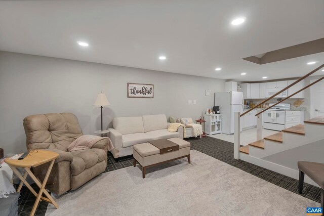 330 Carrsbrook Dr, Charlottesville, VA 22901 - living area featuring recessed lighting, light colored carpet, and stairway