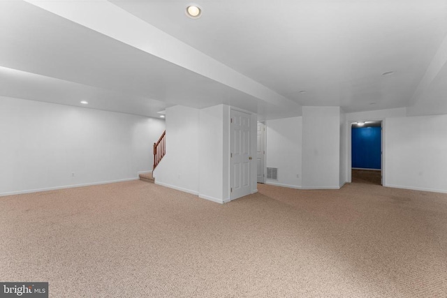 12190 Remland Ct, Remington, VA 22734 - finished below grade area featuring light colored carpet, stairway, and recessed lighting