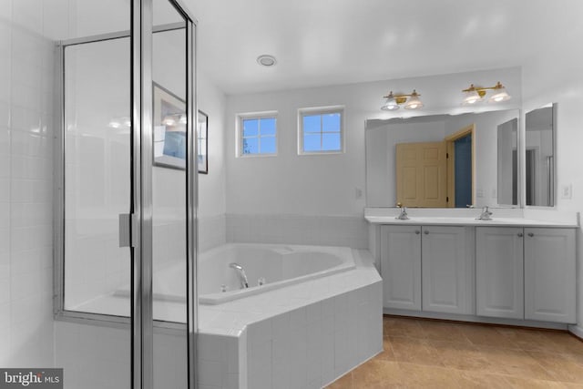 12190 Remland Ct, Remington, VA 22734 - bathroom with double vanity, a bath, a shower stall, and tile patterned floors