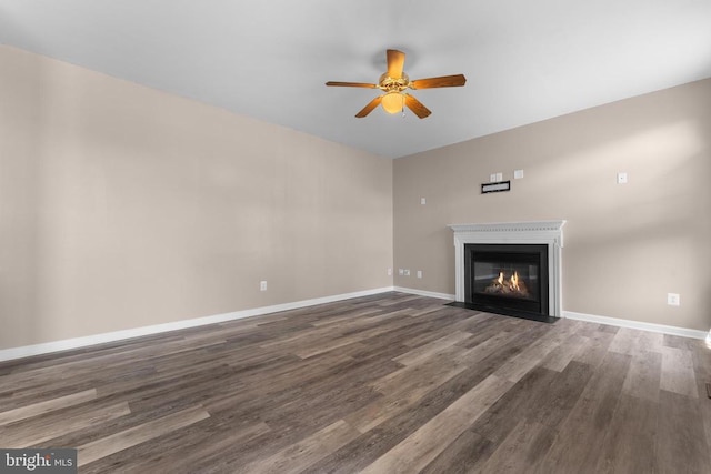 12190 Remland Ct, Remington, VA 22734 - unfurnished living room with ceiling fan, wood finished floors, and a fireplace with flush hearth