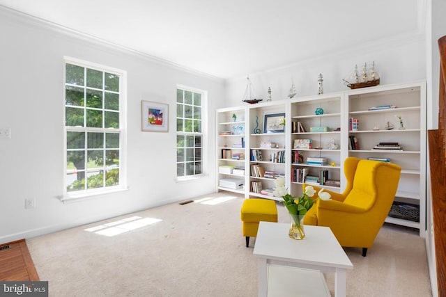 9016 Laurel Oak Ln, Fredericksburg, VA 22407 - living area featuring ornamental molding, carpet, and healthy amount of natural light