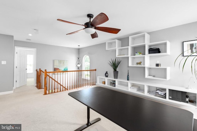 9016 Laurel Oak Ln, Fredericksburg, VA 22407 - playroom featuring a ceiling fan, carpet flooring, recessed lighting, and baseboards