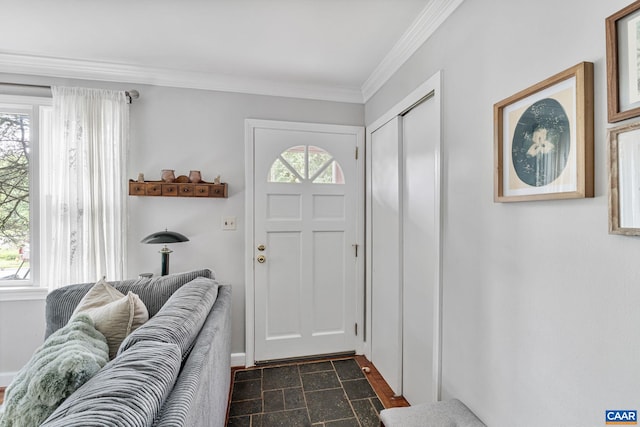 1605 Oakleaf Ln, Charlottesville, VA 22903 - entrance foyer featuring stone tile flooring and crown molding