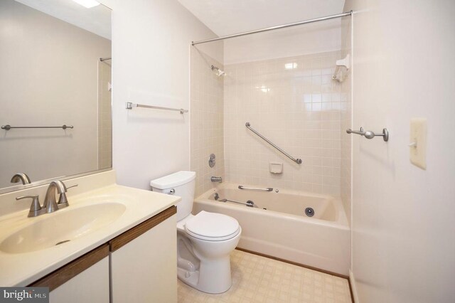 bathroom featuring vanity, toilet, shower / tub combination, and tile patterned floors