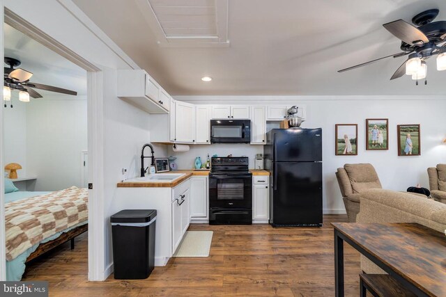 1246 Whispering Hill Rd, Luray, VA 22835 - kitchen with black appliances, ceiling fan, a sink, white cabinetry, and recessed lighting