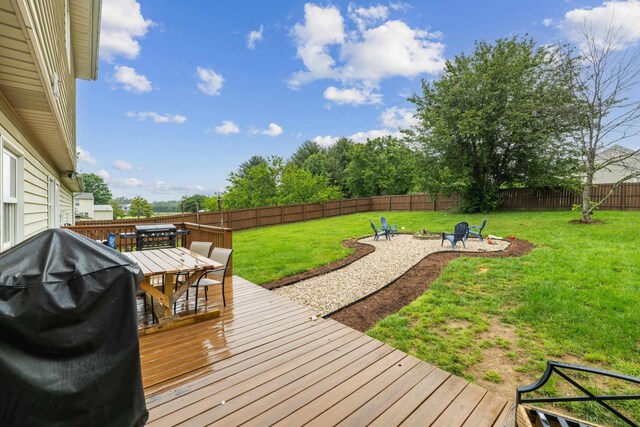 701 Horseshoe Cir, Stuarts Draft, VA 24477 - wooden deck featuring outdoor dining space, an outdoor fire pit, and area for grilling