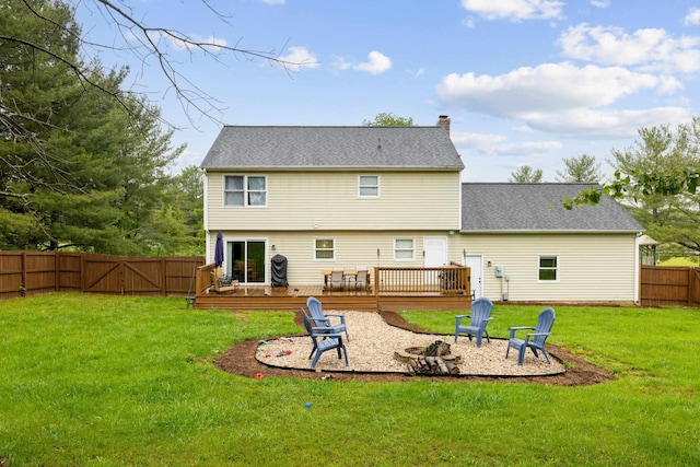 701 Horseshoe Cir, Stuarts Draft, VA 24477 - back of house featuring a deck, a chimney, a fire pit, and a gate