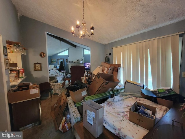 216 Wakefield Dr, Locust Grove, VA 22508 - dining room featuring lofted ceiling, a textured ceiling, and a chandelier
