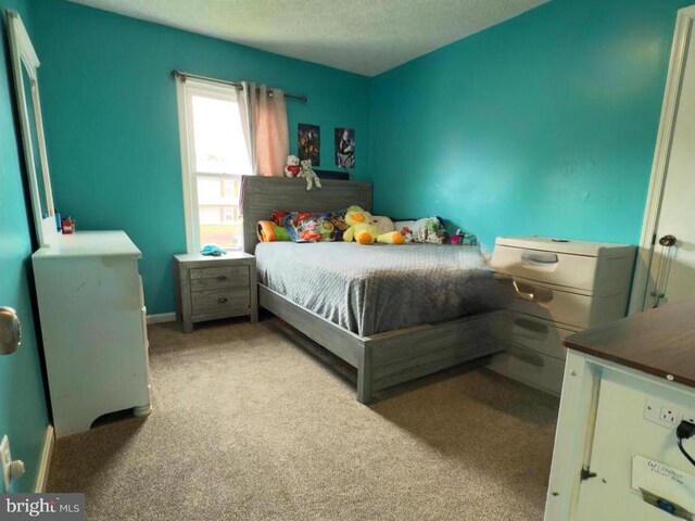  - bedroom with carpet floors and a textured ceiling