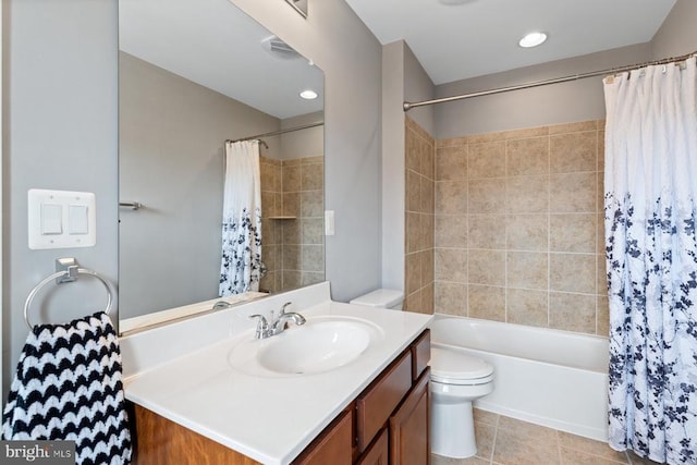 5505 Spring Bluff Ct, Fredericksburg, VA 22407 - full bath featuring toilet, vanity, shower / bath combination with curtain, tile patterned flooring, and recessed lighting