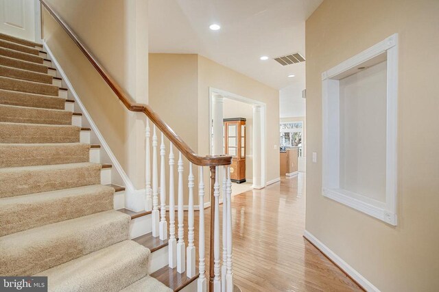 5409 Rich Mountain Way E, Fredericksburg, VA 22407 - stairs featuring baseboards, wood finished floors, and recessed lighting
