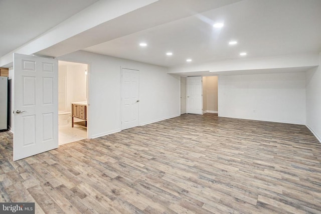 5409 Rich Mountain Way E, Fredericksburg, VA 22407 - finished basement with recessed lighting, freestanding refrigerator, wood finished floors, and baseboards