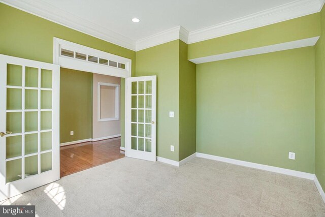 5409 Rich Mountain Way E, Fredericksburg, VA 22407 - carpeted empty room with french doors, ornamental molding, baseboards, and recessed lighting