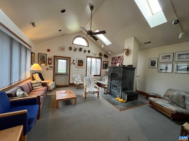 2256 Adial Rd, Faber, VA 22938 - carpeted living area with visible vents, a skylight, and ceiling fan