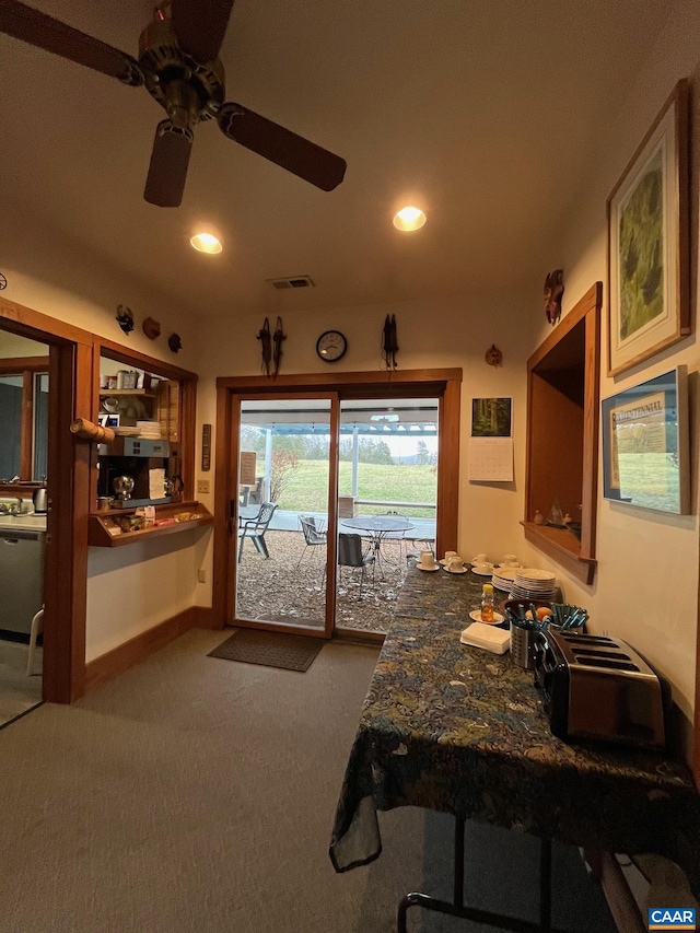2256 Adial Rd, Faber, VA 22938 - carpeted dining area with a ceiling fan, recessed lighting, baseboards, and visible vents