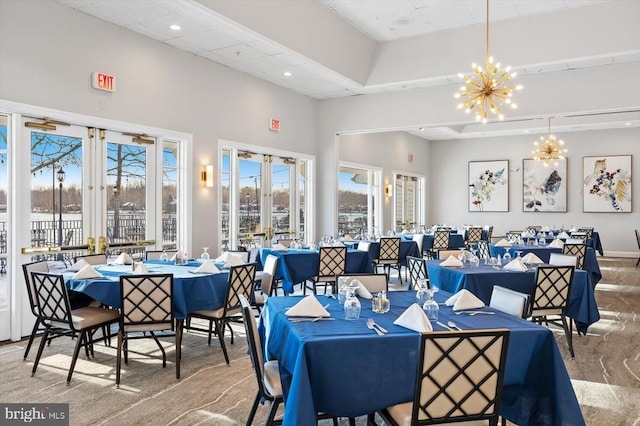 111 Independence St, Locust Grove, VA 22508 - dining room featuring a chandelier, a high ceiling, and recessed lighting
