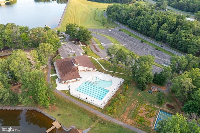 111 Independence St, Locust Grove, VA 22508 - aerial view of property and surrounding area featuring a pool and a nearby body of water
