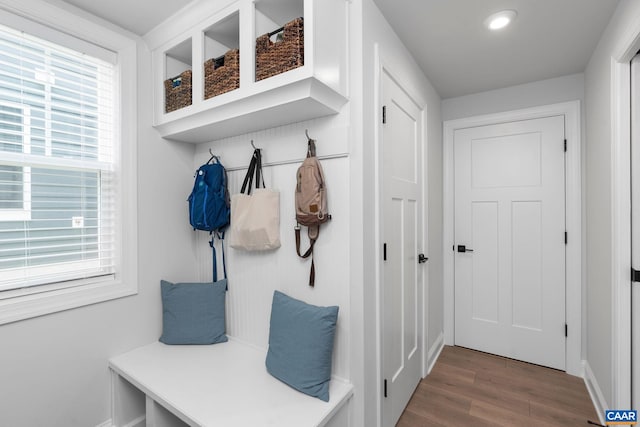 760 Arboleda Dr, Crozet, VA 22932 - mudroom with wood finished floors, baseboards, healthy amount of natural light, and recessed lighting