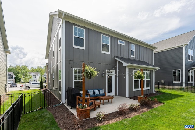 760 Arboleda Dr, Crozet, VA 22932 - back of property with board and batten siding, an outdoor hangout area, and a patio area