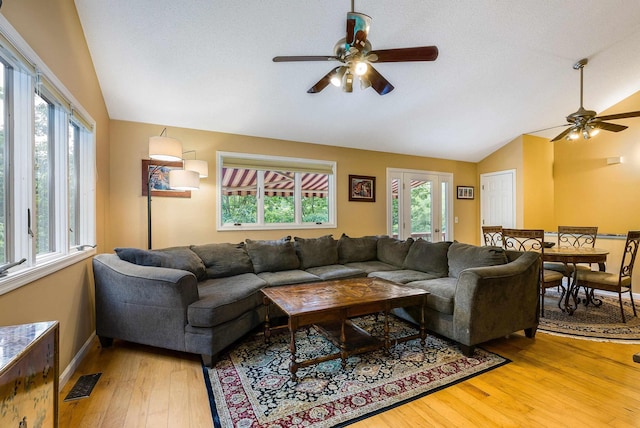 4056 Palmer Rd, Mcgaheysville, VA 22840 - living room with lofted ceiling, ceiling fan, healthy amount of natural light, and wood finished floors