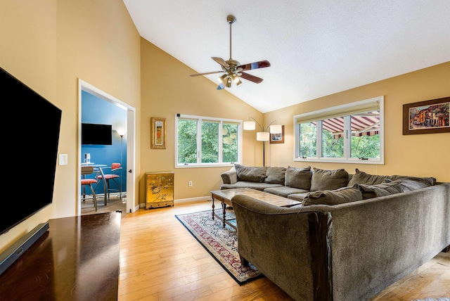 4056 Palmer Rd, Mcgaheysville, VA 22840 - living area with a ceiling fan, plenty of natural light, light wood-type flooring, and high vaulted ceiling