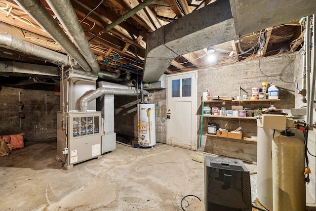 419 College Cir, Staunton, VA 24401 - unfinished basement featuring water heater, a water softener, and heating unit