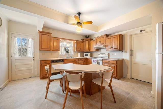 419 College Cir, Staunton, VA 24401 - kitchen with white appliances, under cabinet range hood, light countertops, and plenty of natural light