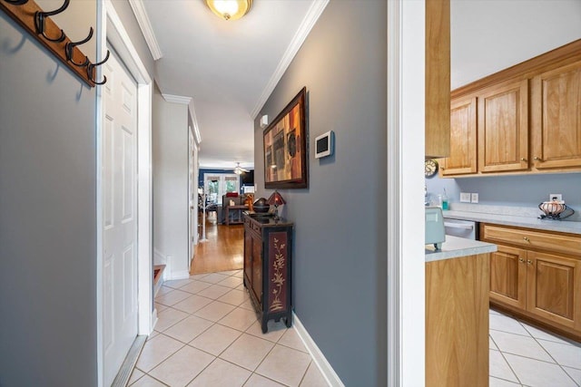 35 Hickory Nut Ln, Staunton, VA 24401 - hall with ornamental molding, light tile patterned flooring, and baseboards