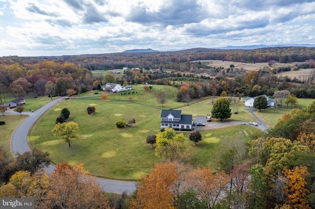 birds eye view of property featuring a mountain view