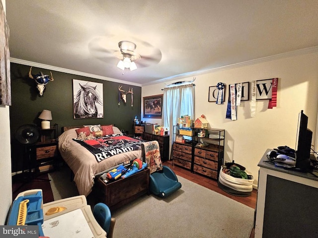 336 Blankenbaker Rd, Madison, VA 22727 - bedroom featuring ornamental molding, wood finished floors, and a ceiling fan